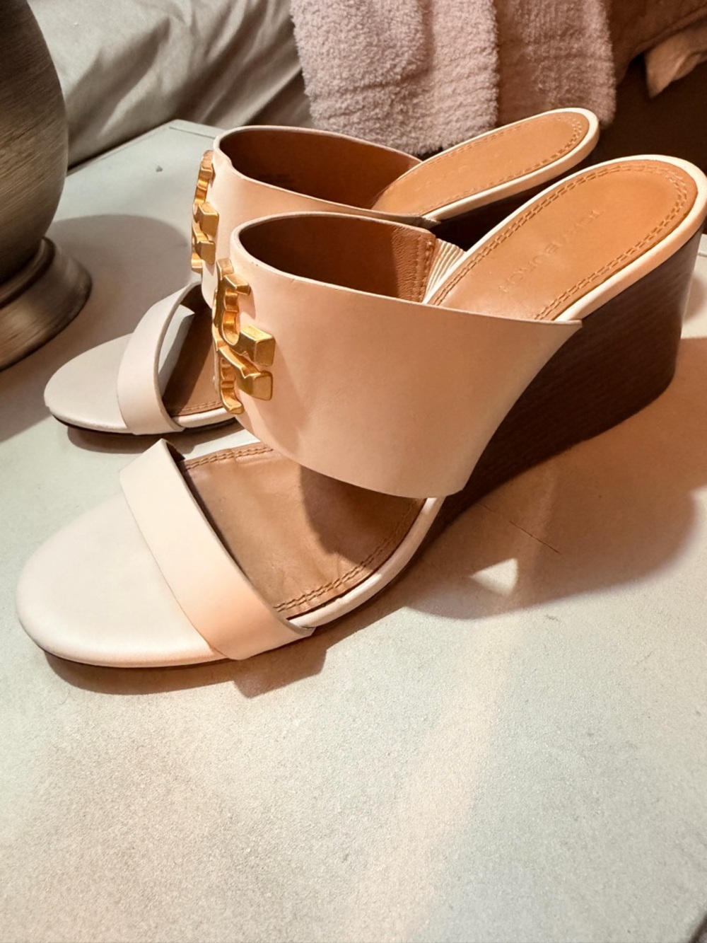 Tory Burch Cream Leather Logo Double-Strap Mules - Picture 3 of 3